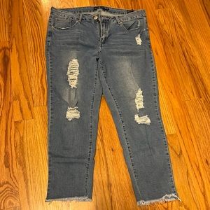 One 5 One size 14 distressed light jeans with raw hem
